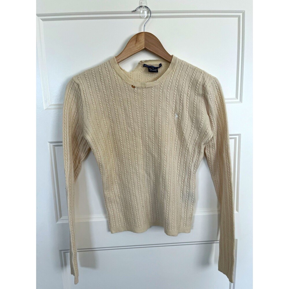 Vintage Ralph Lauren Sport Cable Knit Sweater Small Cream Wool Cashmere Blend